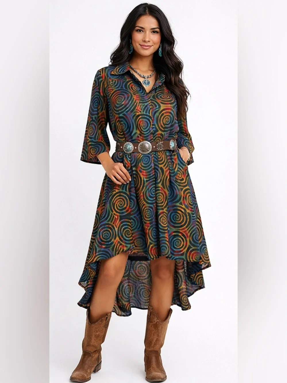 Vibrant Multicolor Asymmetrical Swirl Dress